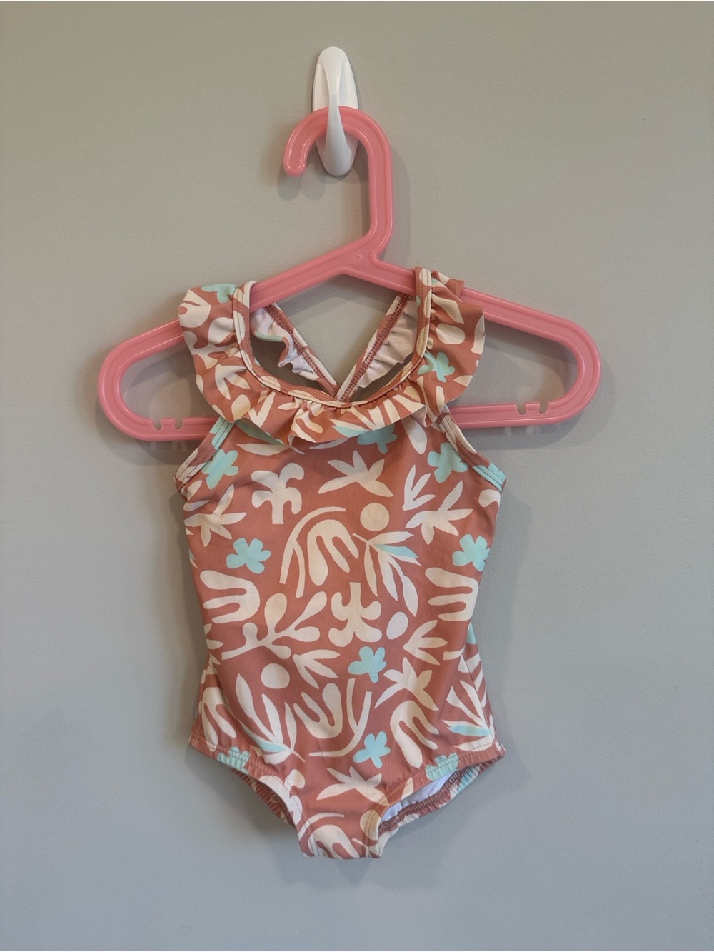 Hanna Andersson Coral Floral Ruffle One-Piece Swimsuit